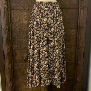 Vintage Flower Print Elastic Waist Below-Calf to Ankle Length Skirt w/Pockets